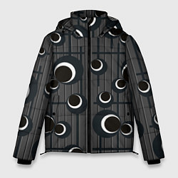 Куртка зимняя мужская Черные и белые круги на сером, цвет: 3D-светло-серый