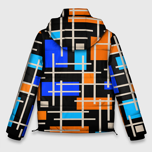 Мужская зимняя куртка Разноцветная прямоугольная абстракция / 3D-Красный – фото 2