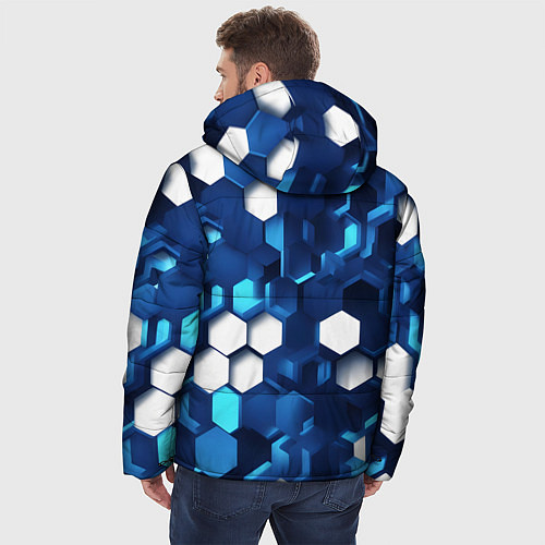 Мужская зимняя куртка Cyber hexagon Blue / 3D-Красный – фото 4