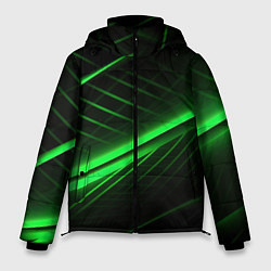 Куртка зимняя мужская Зеленые полосы на черном фоне, цвет: 3D-красный