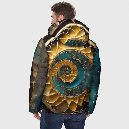 Мужская зимняя куртка Синий золотой водоворот декоративный орнамент / 3D-Черный – фото 4