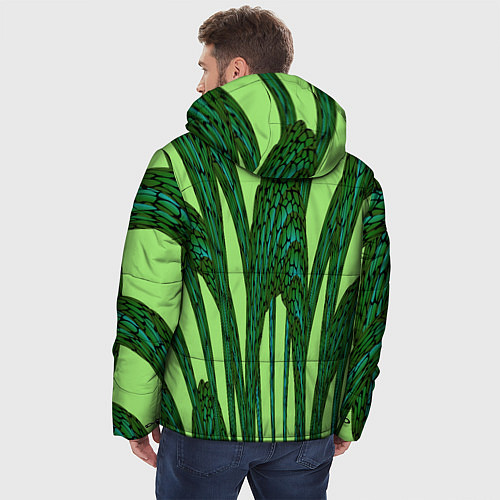 Мужская зимняя куртка Зеленый растительный мотив / 3D-Черный – фото 4