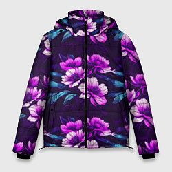 Куртка зимняя мужская Цветы неон узор, цвет: 3D-черный