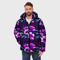 Куртка зимняя мужская Цветы неон узор, цвет: 3D-красный — фото 2