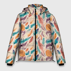 Куртка зимняя мужская Разноцветные перья узор, цвет: 3D-светло-серый