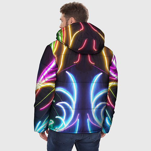 Мужская зимняя куртка Зеркальный неоновый паттерн - нейросеть / 3D-Черный – фото 4