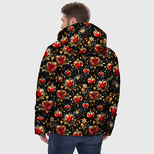 Мужская зимняя куртка Сердечки в золоте / 3D-Черный – фото 4