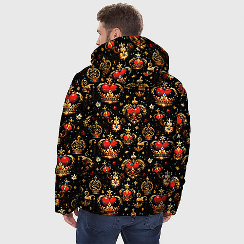 Мужская зимняя куртка Сердечки в золотых коронах / 3D-Черный – фото 4