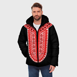 Куртка зимняя мужская Красный орнамент в руском стиле, цвет: 3D-черный — фото 2