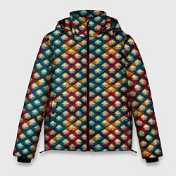 Куртка зимняя мужская Вязанная цветная текстура, цвет: 3D-красный