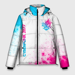 Куртка зимняя мужская Cyberpunk 2077 neon gradient style: надпись, симво, цвет: 3D-черный