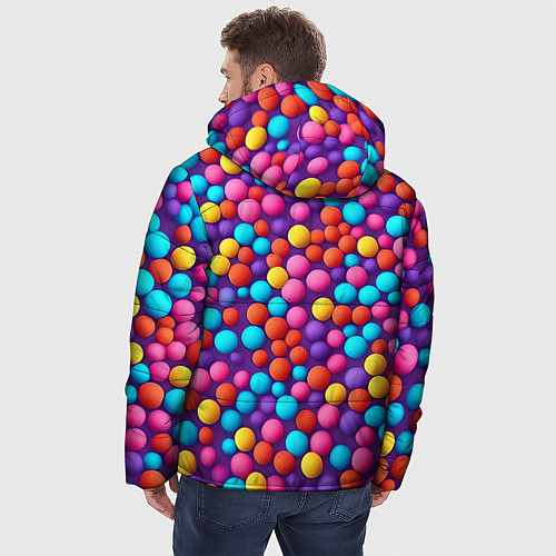 Мужская зимняя куртка Паттерн разноцветные шарики - нейросеть / 3D-Черный – фото 4