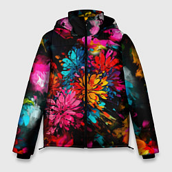 Куртка зимняя мужская Краски и цветы, цвет: 3D-черный