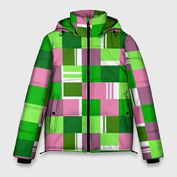 Куртка зимняя мужская Ретро квадраты ванильные, цвет: 3D-черный