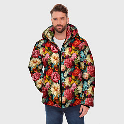 Куртка зимняя мужская Узор из роз и разных цветов, цвет: 3D-красный — фото 2