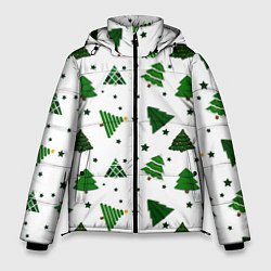 Куртка зимняя мужская Узор с зелеными елочками, цвет: 3D-красный