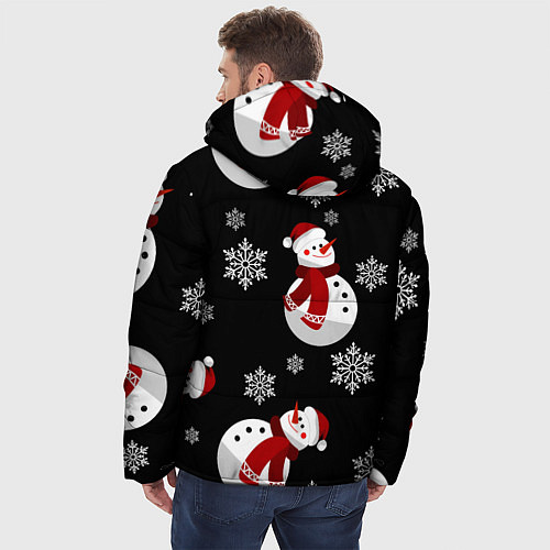 Мужская зимняя куртка Снеговички в зимних шапочках со снежинками / 3D-Красный – фото 4
