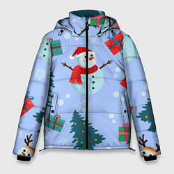 Куртка зимняя мужская Снеговики с новогодними подарками паттерн, цвет: 3D-красный