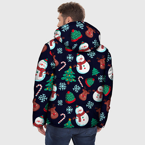 Мужская зимняя куртка Снеговички с рождественскими оленями и елками / 3D-Светло-серый – фото 4