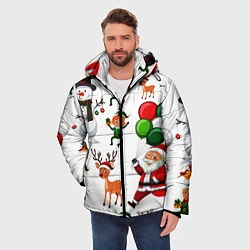 Куртка зимняя мужская Зимний праздник - деды морозы гномы олени, цвет: 3D-черный — фото 2