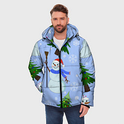 Куртка зимняя мужская Снеговики с новогодними елками паттерн, цвет: 3D-черный — фото 2