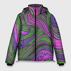 Куртка зимняя мужская Волнистый узор фиолетовый и зелёный, цвет: 3D-красный