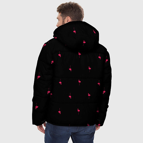 Мужская зимняя куртка Розовый фламинго патерн / 3D-Черный – фото 4