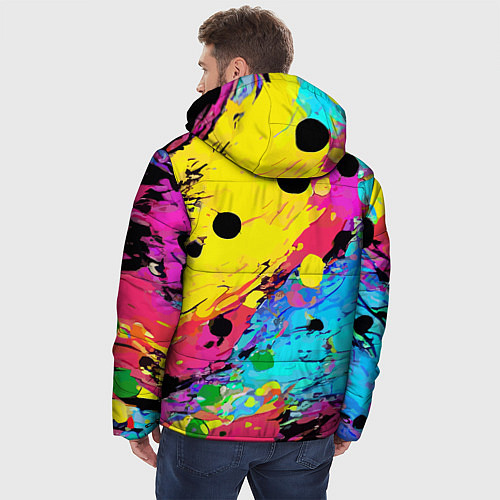 Мужская зимняя куртка Цветная абстракция - живопись / 3D-Красный – фото 4