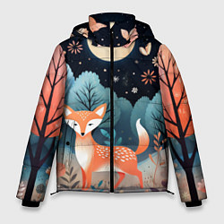 Куртка зимняя мужская Лисичка в осеннем лесу фолк-арт, цвет: 3D-черный