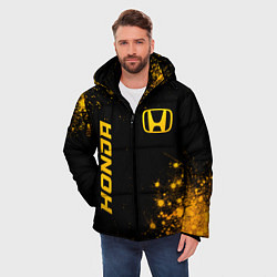 Куртка зимняя мужская Honda - gold gradient: надпись, символ, цвет: 3D-черный — фото 2
