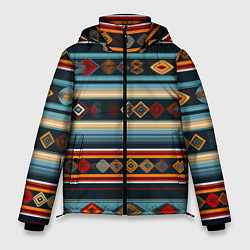 Куртка зимняя мужская Этнический орнамент в горизонтальную полоску, цвет: 3D-черный