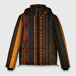 Куртка зимняя мужская Этнический узор в вертикальную полоску, цвет: 3D-красный