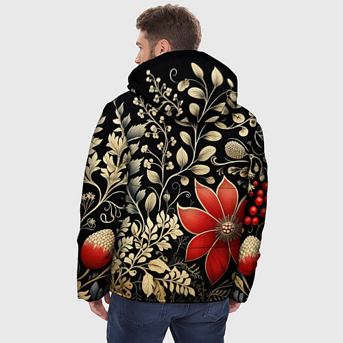 Мужская зимняя куртка Новогодние цветы и листья / 3D-Черный – фото 4