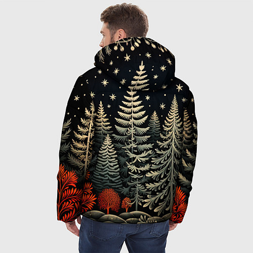 Мужская зимняя куртка Новогоднее настроение лес / 3D-Черный – фото 4