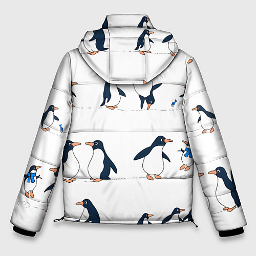 Мужская зимняя куртка Семейство пингвинов на прогулке / 3D-Красный – фото 2