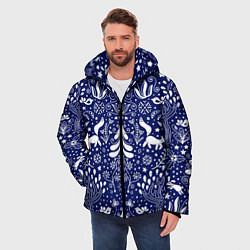Куртка зимняя мужская Зимний лес в скандинавском стиле - паттерн, цвет: 3D-черный — фото 2