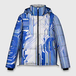 Куртка зимняя мужская Синие линии на белом фоне киберпанк, цвет: 3D-светло-серый