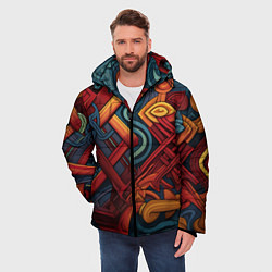 Куртка зимняя мужская Абстрактный узор в этническом стиле, цвет: 3D-черный — фото 2