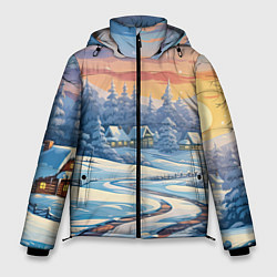 Куртка зимняя мужская Новогодний пейзаж зимний, цвет: 3D-черный