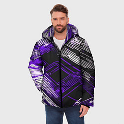 Куртка зимняя мужская Киберпанк линии белые и фиолетовые, цвет: 3D-светло-серый — фото 2
