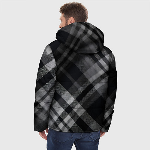 Мужская зимняя куртка Черно-белая диагональная клетка в шотландском стил / 3D-Черный – фото 4