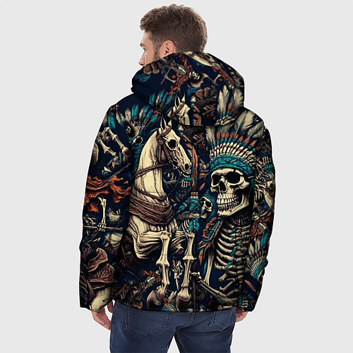 Мужская зимняя куртка Татуировка скелета индейца и ковбоя в техасе / 3D-Черный – фото 4