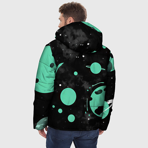 Мужская зимняя куртка Чёрно-мятный космос от нейросети / 3D-Черный – фото 4