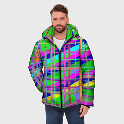 Куртка зимняя мужская Неоновые перпендикулярные полосы, цвет: 3D-черный — фото 2