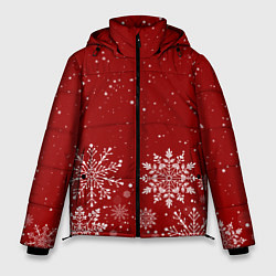 Куртка зимняя мужская Текстура снежинок на красном фоне, цвет: 3D-красный
