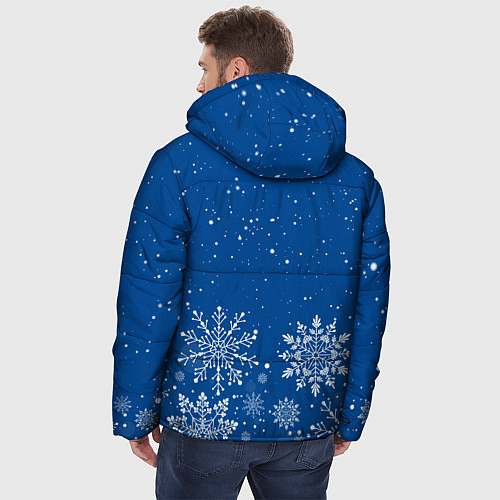 Мужская зимняя куртка Текстура снежинок на синем фоне / 3D-Черный – фото 4