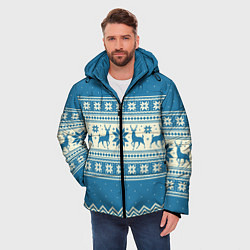 Куртка зимняя мужская Sweater with deer on a blue background, цвет: 3D-черный — фото 2