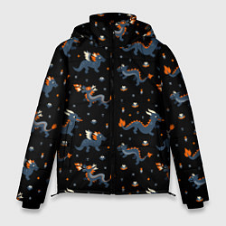 Куртка зимняя мужская Коллаж драконов, цвет: 3D-черный