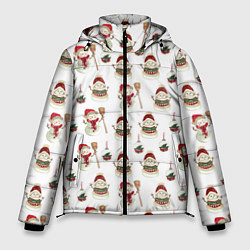 Куртка зимняя мужская Новогодние снеговики, цвет: 3D-черный