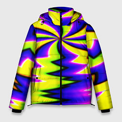 Куртка зимняя мужская Неоновая фрактальная абстракция, цвет: 3D-черный